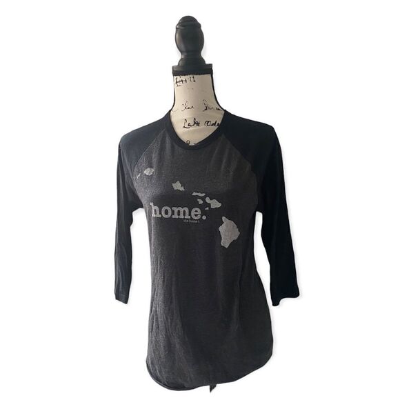 The Home T Hawaii Long Sleeve Baseball Tee Women’s Small | Black Gray Raglan - Picture 1 of 3